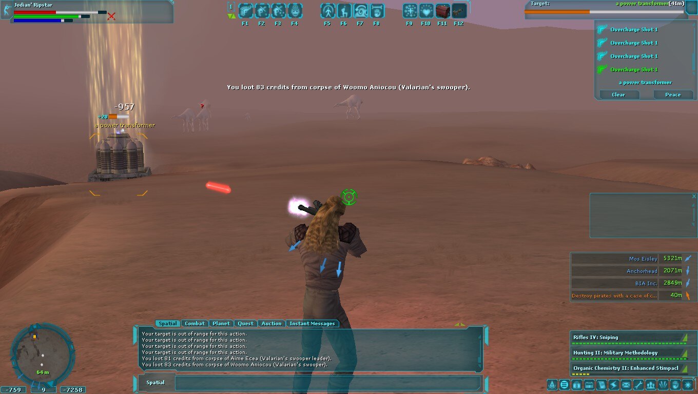 Jodian Ripstar fighting in the Tatooine desert in Star Wars Galaxies