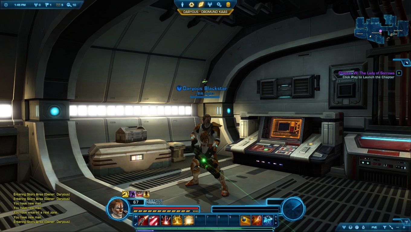 Daryous Blackstar aboard his ship in Star Wars: The Old Republic